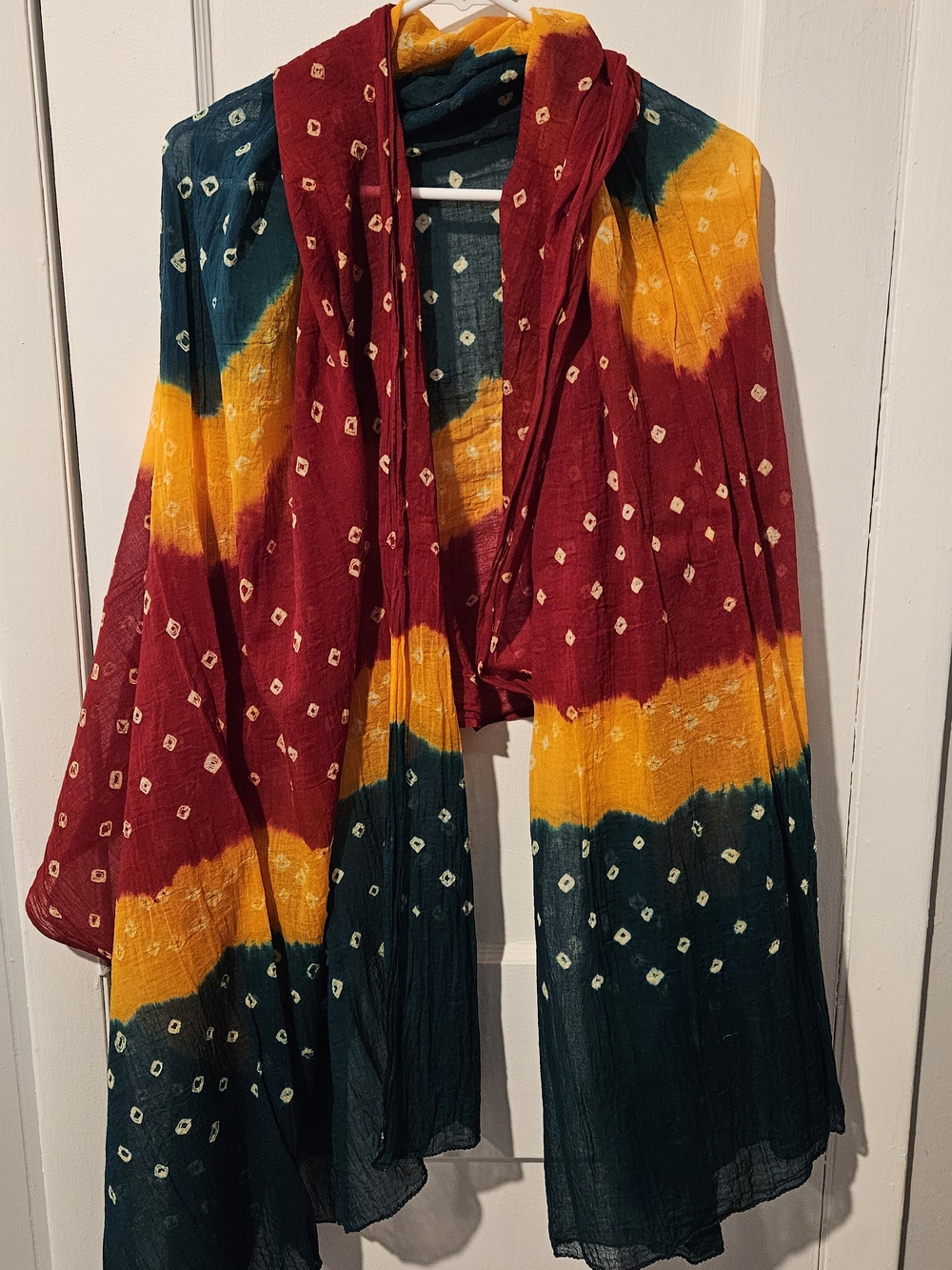 Multicolor Tie-Dye Decorative Scarf - Red, Yellow, Green